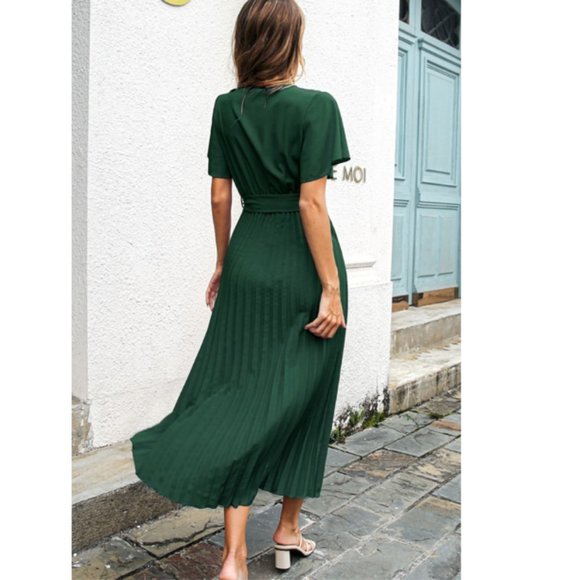 Flutter Sleeve Belted Surplice Midi Dress - Picture 3 of 9